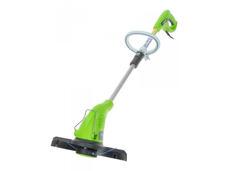 Greenworks GST5033 &mdash; вид триммера в сборе, леска, штанга и рукоятка