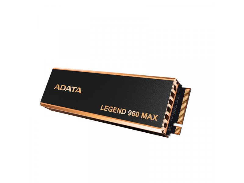 ADATA Legend 960 Max 1TB &mdash; угловой вид с видимыми золотистыми контактами M.2 и оранжевыми элементами корпуса