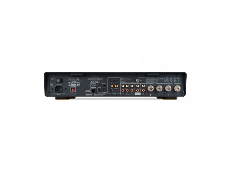 Arcam RADIA A25 Plus задняя панель — RCA входы, HDMI, оптический вход, клеммы акустики, сетевой кабель