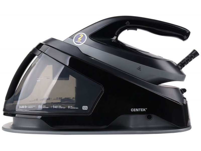 Centek CT-2306 парогенератор 2400 Вт, чёрный корпус, съёмный резервуар 1,2 л, керамическая подошва