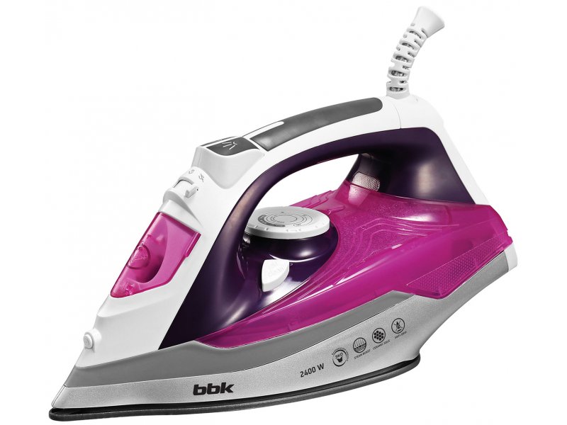 BBK ISE-2409 утюг фиолетовый — паровой удар 140 г/мин, мощность 2400 Вт