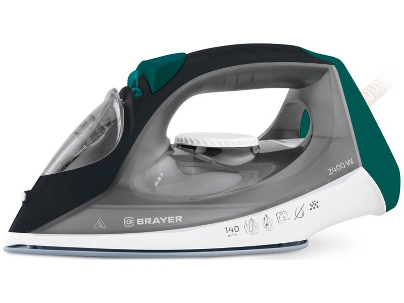 Brayer BR4008 серо-зелёный паровой утюг с керамической подошвой вид спереди