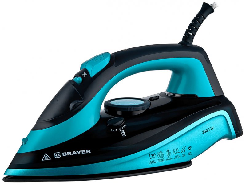 Brayer BR4019 утюг черный голубой с керамической подошвой вид спереди