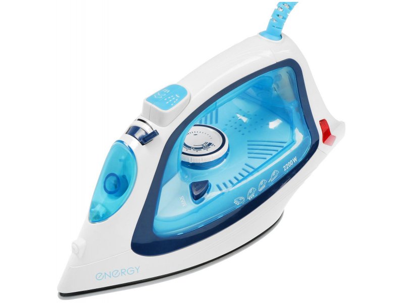 Утюг Energy EN-339 белый голубой керамическая подошва 2200 Вт вид спереди