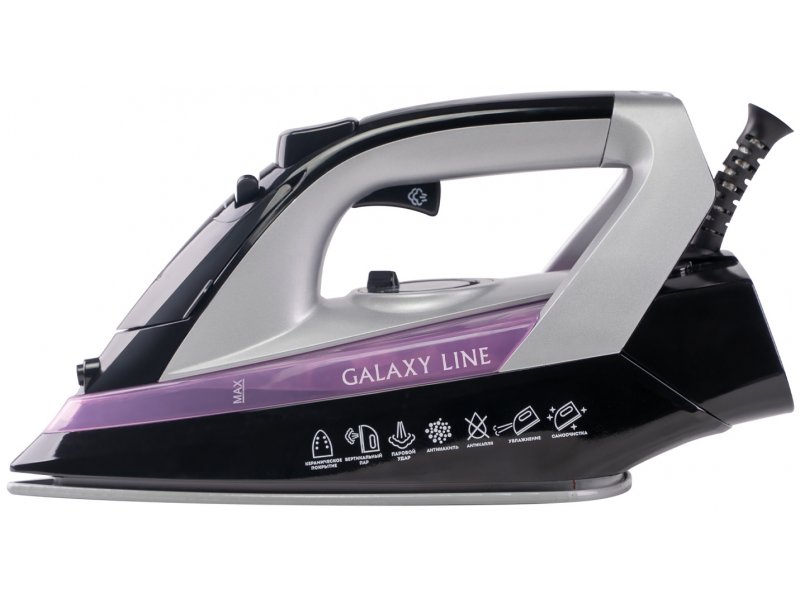 Galaxy Line GL6128 фиолетовый паровой утюг с керамической подошвой 2200 Вт вид спереди