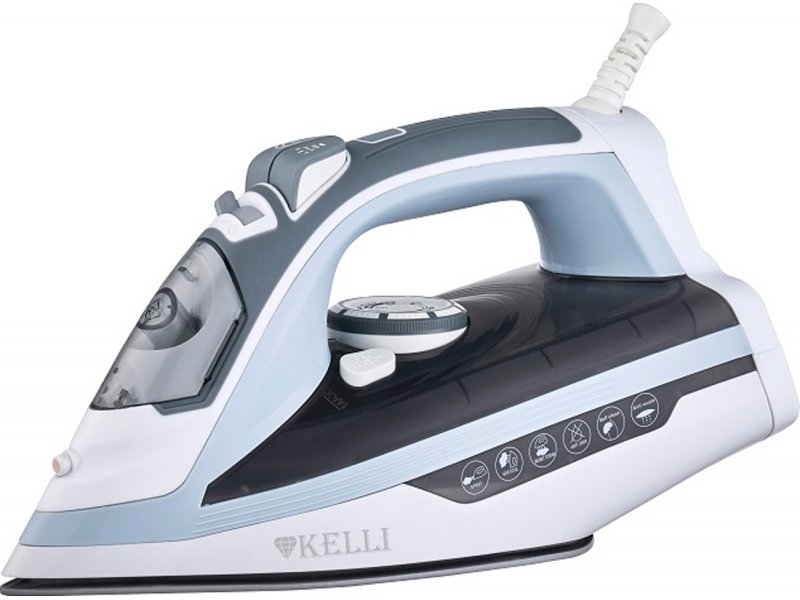 Kelli KL-1658 белый паровой утюг с антипригарной подошвой вид спереди