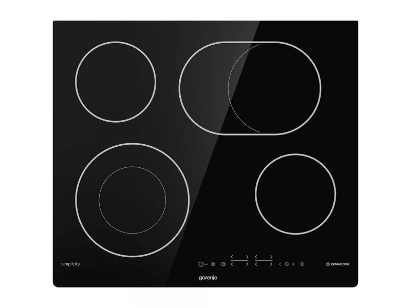 Gorenje ECT643SYB встраиваемая варочная панель — вид спереди, четыре конфорки Hi-Light, сенсорная панель управления