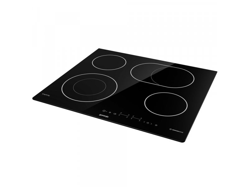 Gorenje ECT643SYB боковой профиль — тонкий корпус 54 мм, гладкая чёрная стеклокерамика без рамки