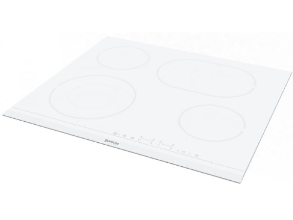 Gorenje ECT 643 WCSC вид под углом — белый корпус без рамки с конфорками и сенсорным управлением