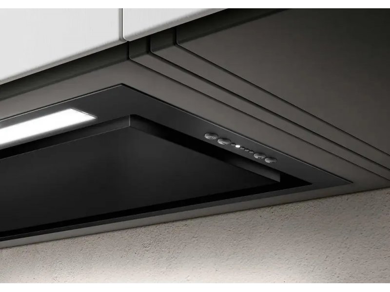 Elica Hidden 2.0 BL MAT/A/72 — крупный план электронного управления с кнопками на черной матовой панели и LED-подсветкой