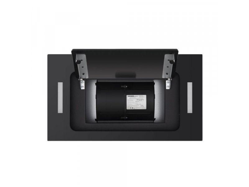 Homsair Crocus Push 52 Glass Black внутренняя конструкция — техническая часть с этикеткой и крепёжными элементами