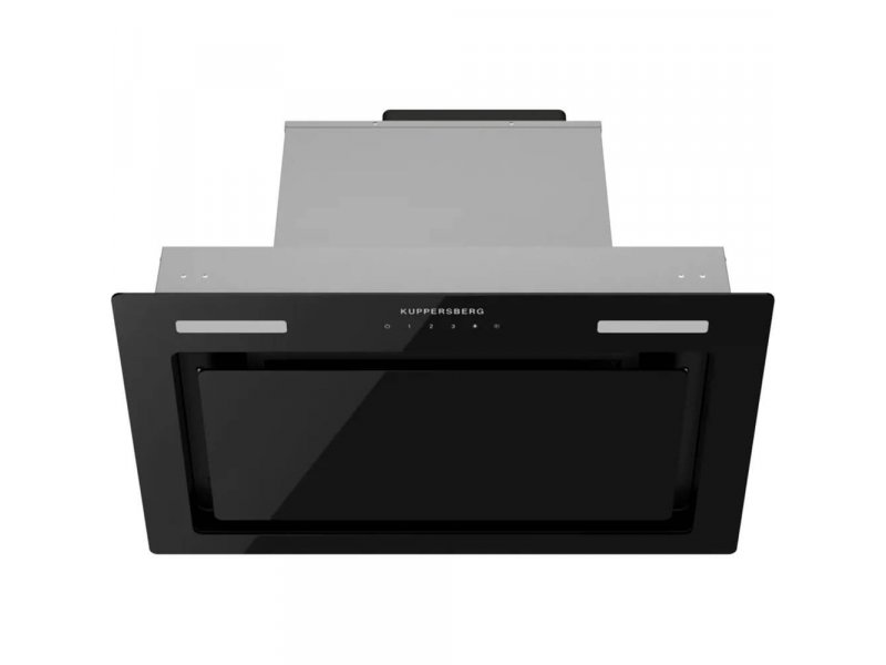 Kuppersberg High-Tech Inflat 60 B встроена в шкаф над плитой, чёрный фасад с серебристыми боковыми вставками