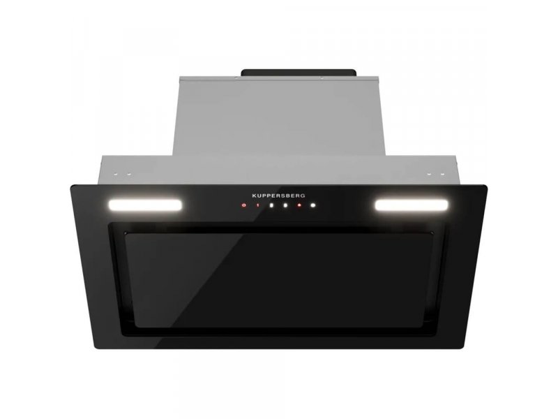 Kuppersberg High-Tech Inflat 60 B с включёнными боковыми LED-светильниками над варочной поверхностью