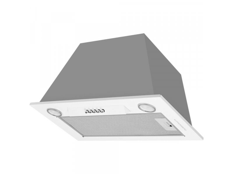 Kuppersberg Inline A 52 W X встраиваемая вытяжка белая — вид в перспективе с фильтром и LED-подсветкой