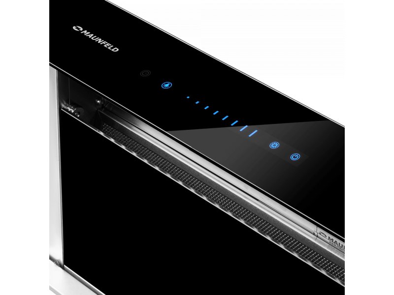 Maunfeld Prestige 90 панель управления &mdash; логотип, слайдер и синие LED-индикаторы