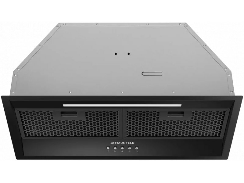 Maunfeld Vivid 603EM — фронтальный вид встраиваемой вытяжки с двумя жировыми фильтрами и логотипом бренда