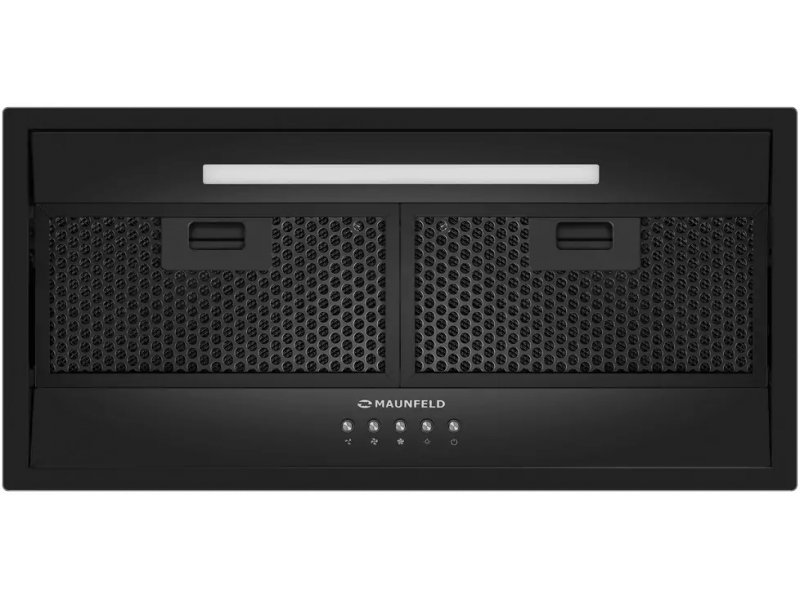 Maunfeld Vivid 603EM черный — вид спереди с светодиодной подсветкой и сетчатыми жировыми фильтрами