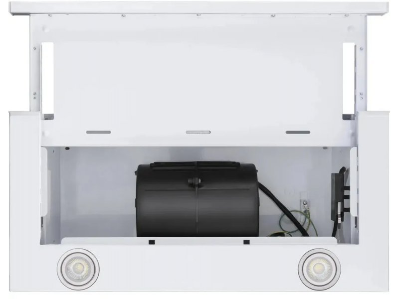 Meferi Glass Ultra SlideBox60WH &mdash; вид снизу открытого корпуса, одномоторный блок и кабель питания