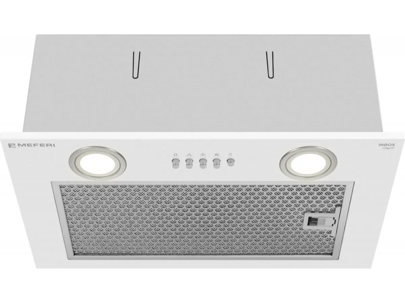 Meferi Power Inbox45WH белая панель управления &mdash; логотип, две круглые LED-лампы и пять кнопок