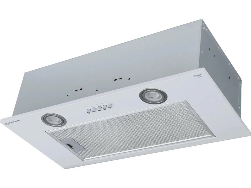 Meferi Light InBox60WH белый &mdash; встраиваемая вытяжка 60 см в перспективе, панель с кнопками и LED-подсветка