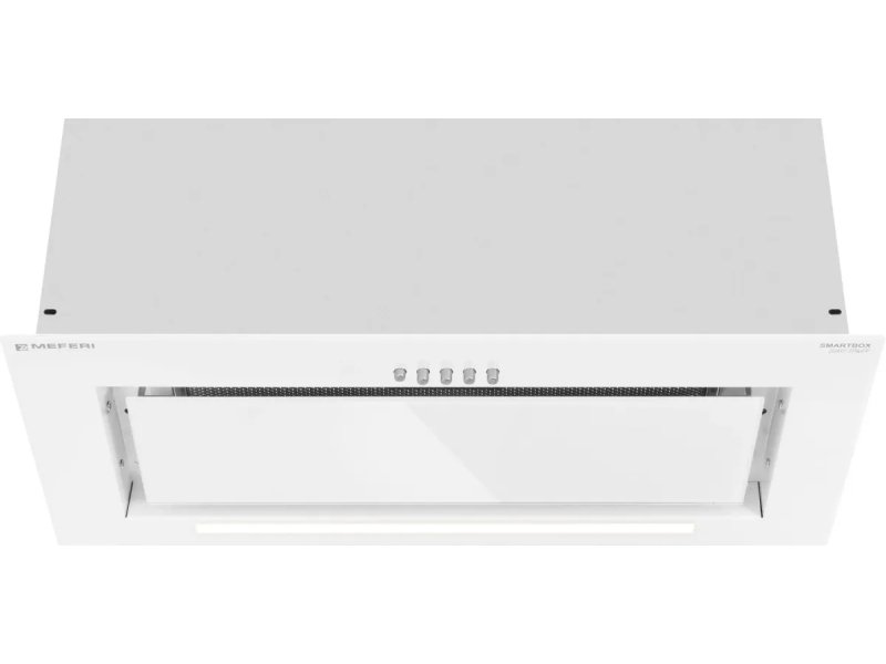 Meferi Power SmartBox60WH Glass белый — фронтальный вид, панель управления с пятью кнопками и логотип бренда