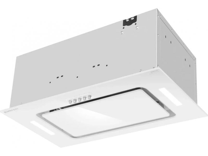 Meferi Ultra Inbox52WH Glass вид сверху и сбоку &mdash; тонкий белый корпус встраиваемой вытяжки