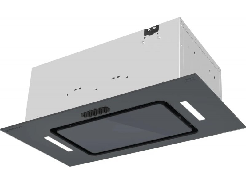 Meferi Ultra InBox60GR Glass серый &mdash; встраиваемая вытяжка 60 см, общий вид с серым коробом и стеклянным фасадом