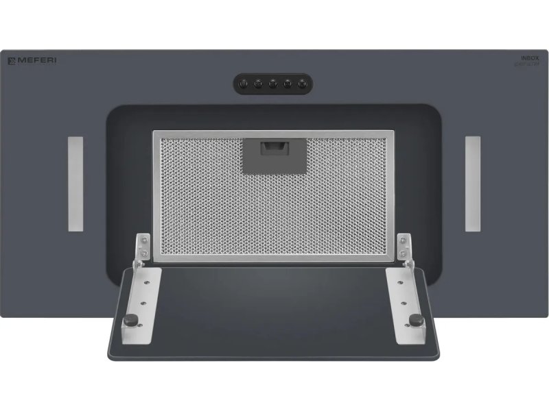 Meferi Ultra InBox60GR Glass вид сзади &mdash; жировой фильтр из перфорированного металла и монтажные кронштейны