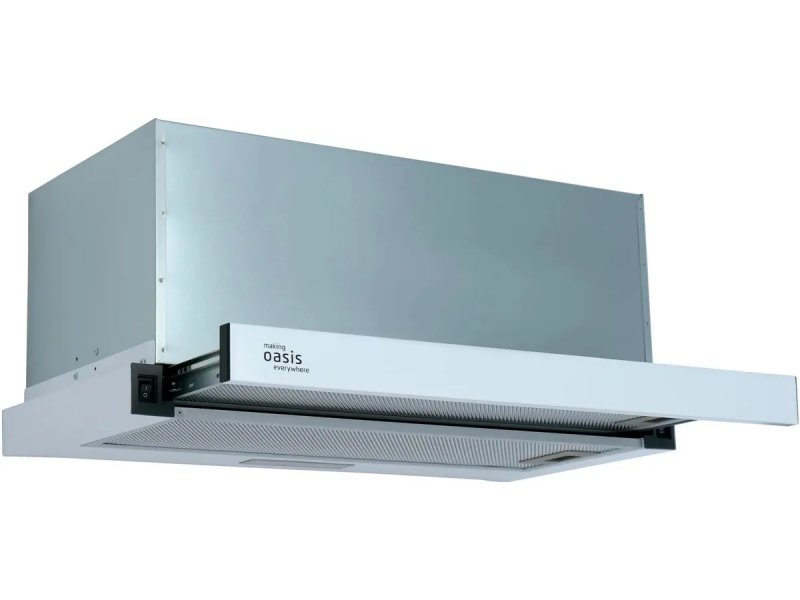 Oasis VT-60W встраиваемая вытяжка под шкаф вид в перспективе выдвижная панель с сеткой боковые крепления