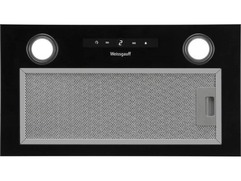 Weissgauff Box 1200 BL вид спереди — сенсорная панель управления, дисплей, две встроенные LED-лампы и металлический сетчатый жировой фильтр
