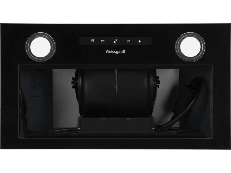 Weissgauff Box 1200 BL внутреннее устройство — моторный блок, воздуховод и система крепления встраиваемой вытяжки