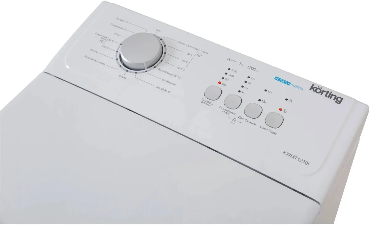 Korting KWMT 1270 I панель управления — круглая ручка программ, кнопки температуры и режимов, индикаторы