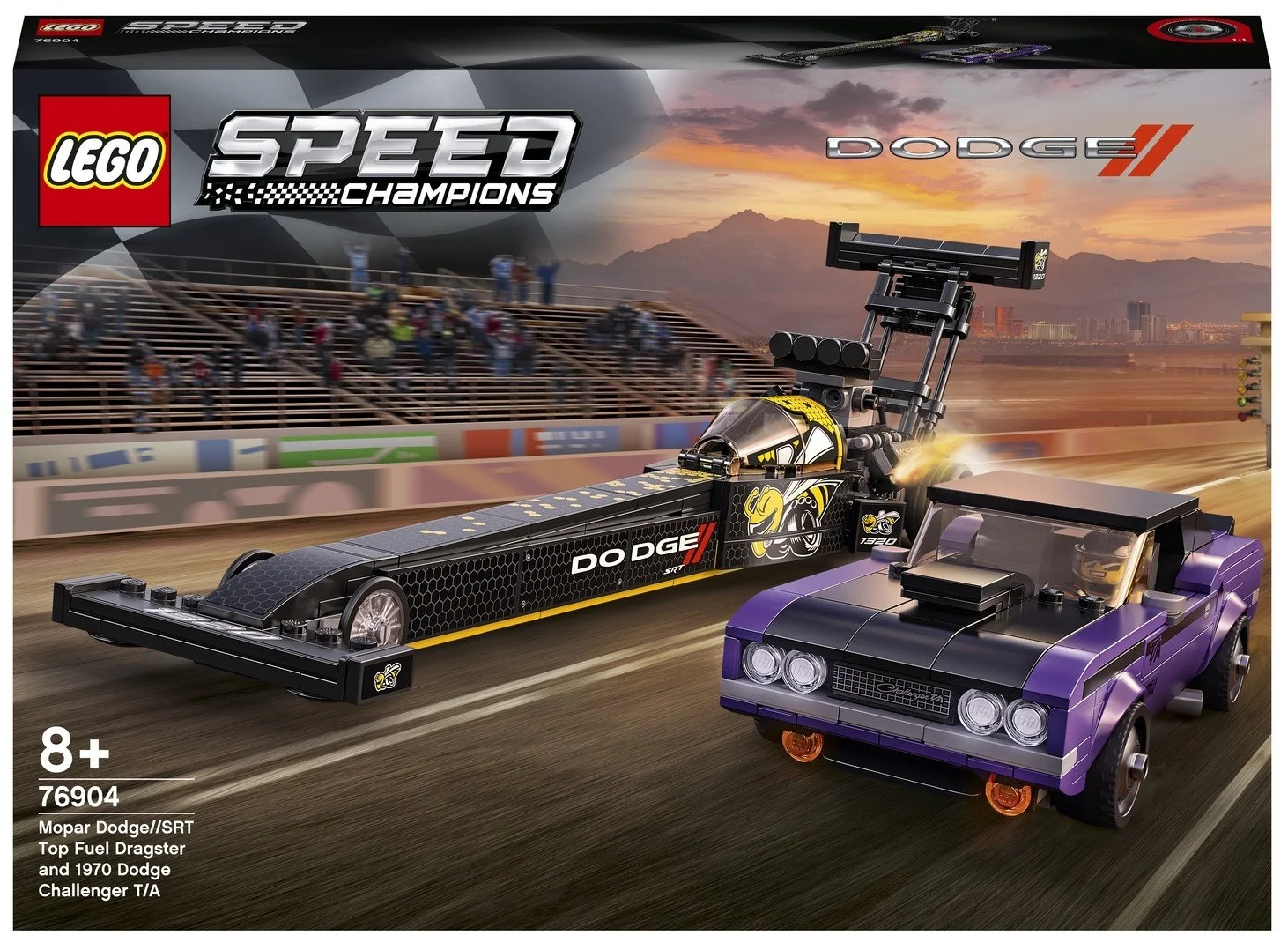 Конструктор LEGO Speed Champions 76904 Mopar Dodge//SRT Top Fuel Dragster and 1970 Dodge Challenger T/A, 627 дет.