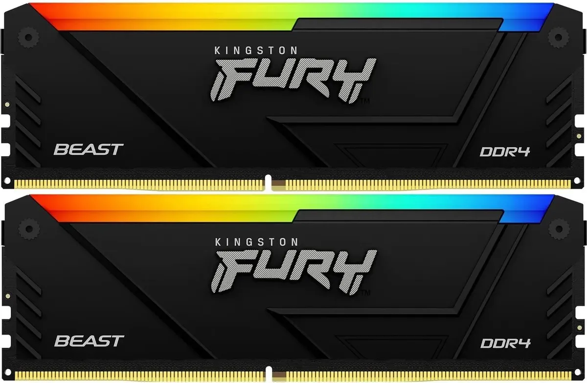 Kingston Fury KF432C16BB2AK2/32 модули DDR4 3200 МГц вид спереди с RGB-подсветкой