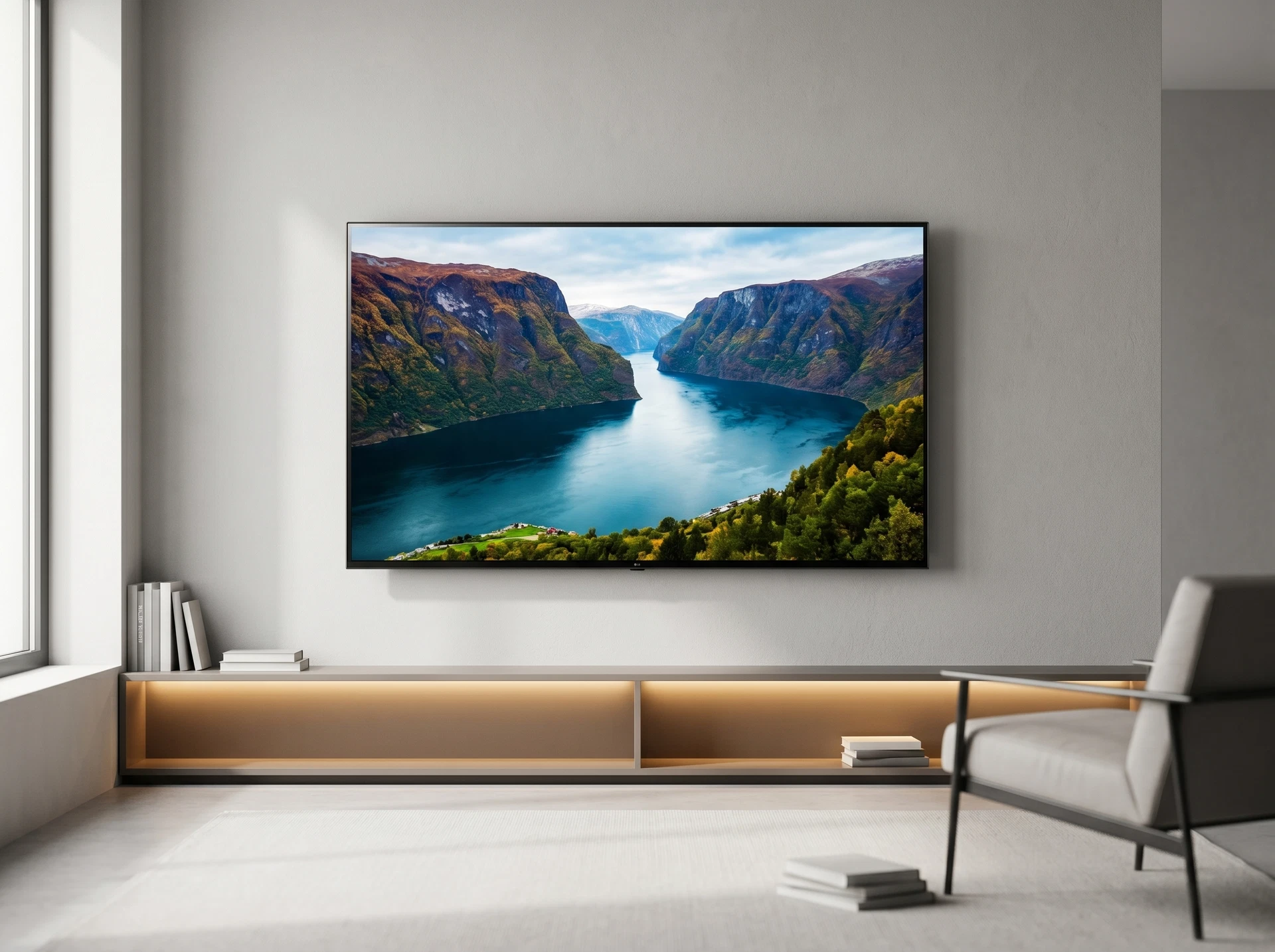 LG 55NU900B6LA в интерьере гостиной — Nano Cell 4K телевизор на стене