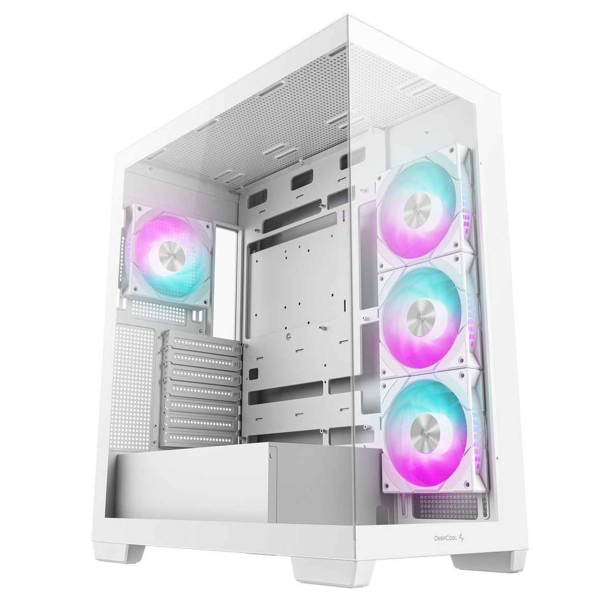 DeepCool CG580 4F белый корпус вид сбоку ARGB-подсветка розово-голубая