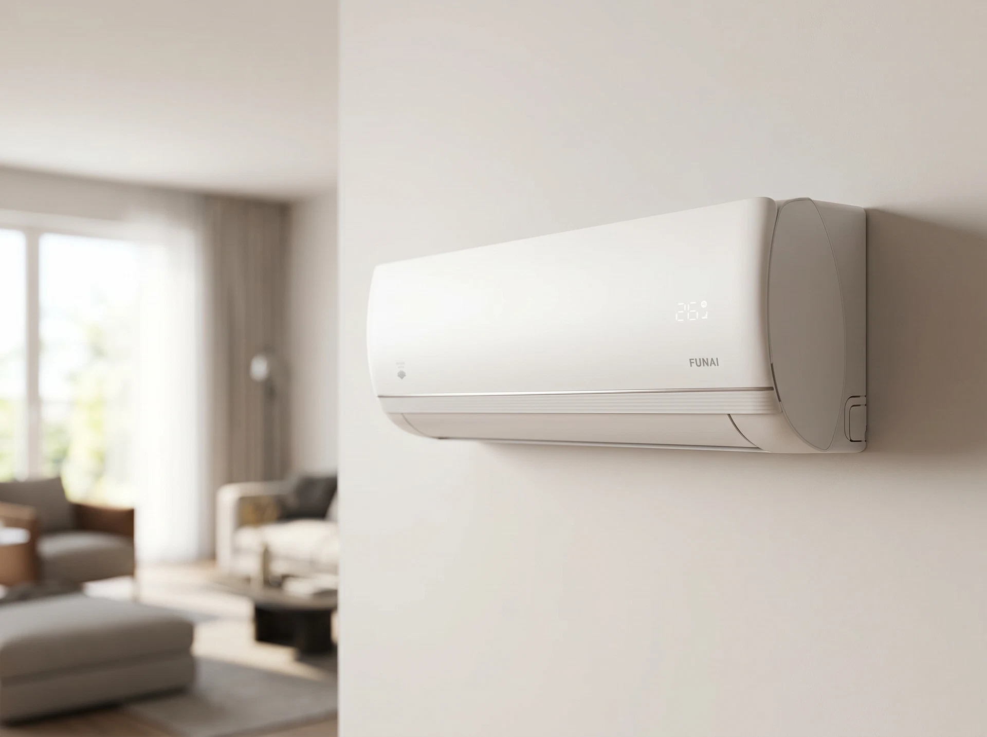 Funai Kadzoku Inverter RAC-I-KD35HP.D03 в интерьере жилой комнаты настенный монтаж