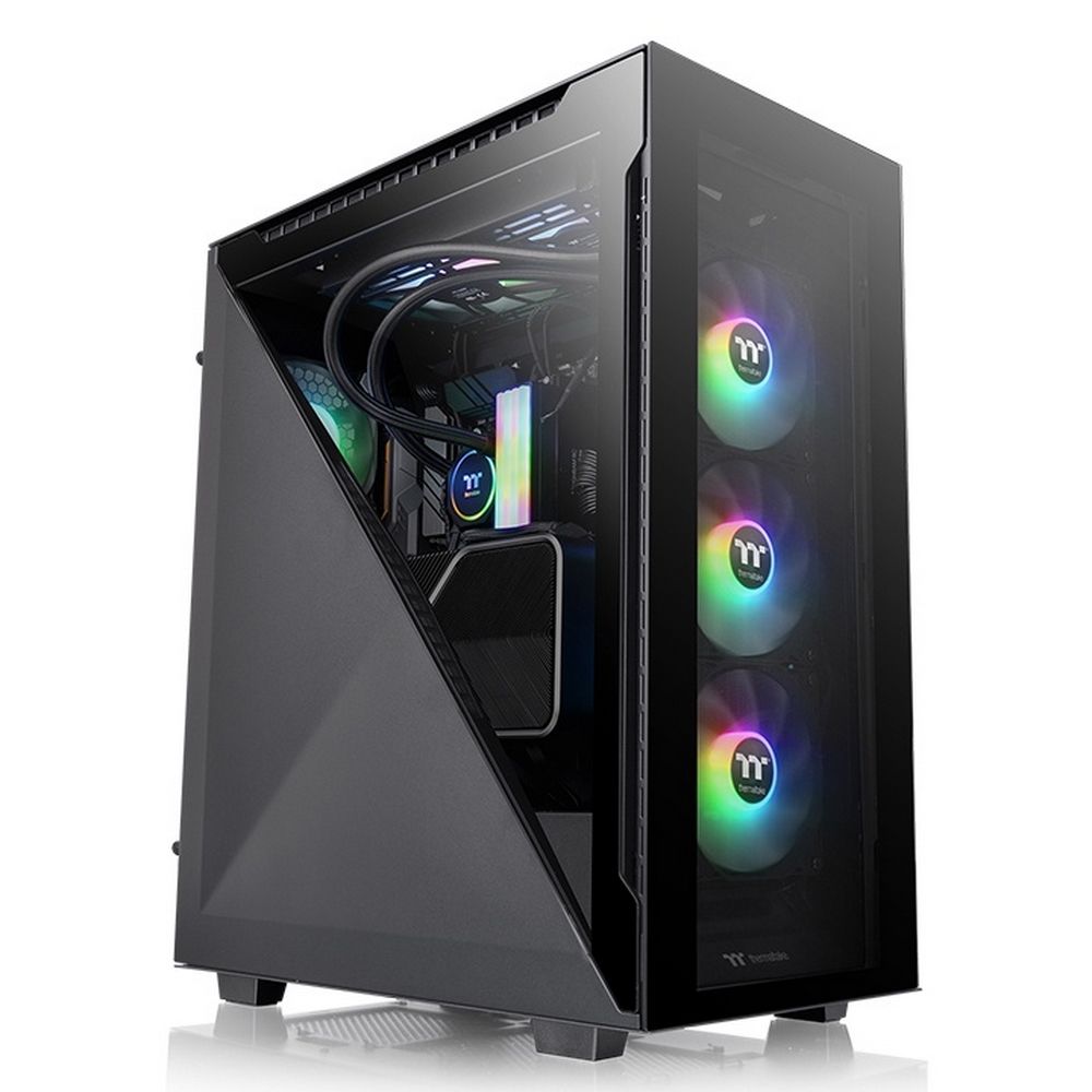 Thermaltake Divider 500 TG ARGB боковой профиль с открытой панелью и тремя ARGB-вентиляторами