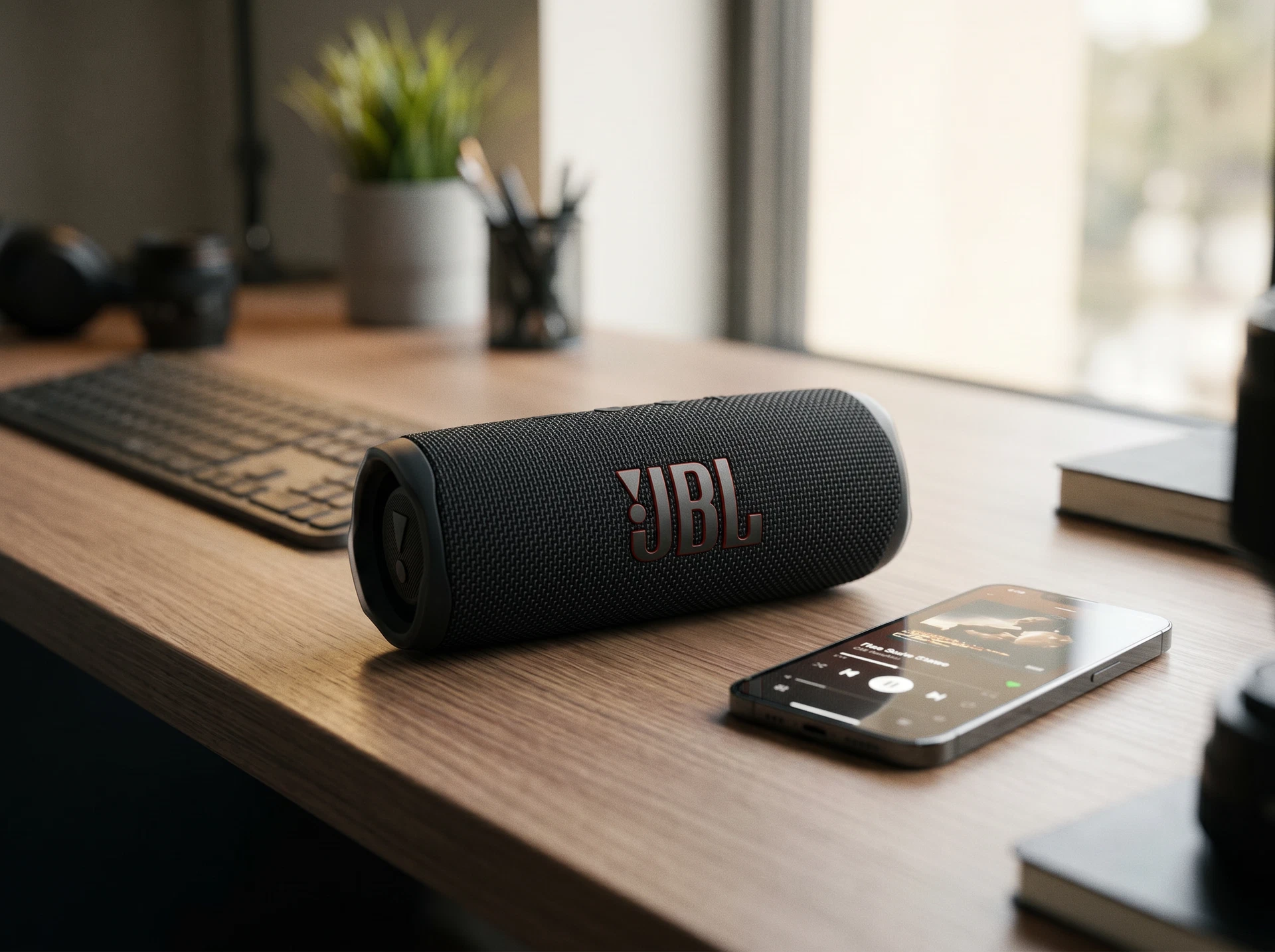 JBL Flip 6 портативная колонка 30 Вт в интерьере, сценарий использования дома