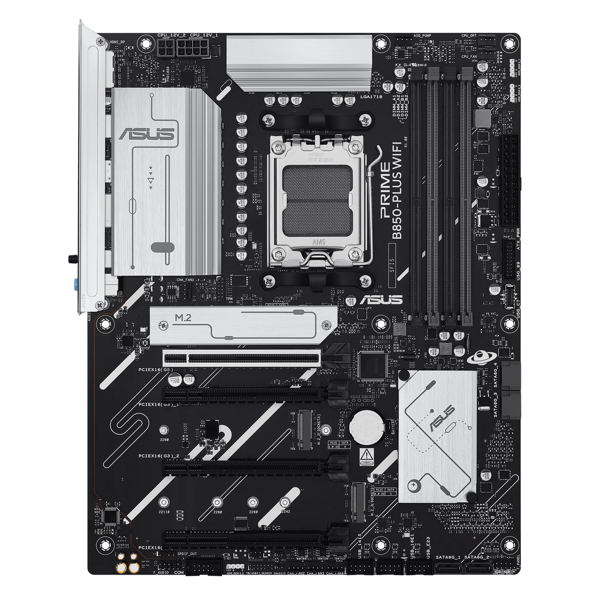 ASUS Prime B850-PLUS WiFi материнская плата AM5 вид сверху — слоты DDR5 и M.2