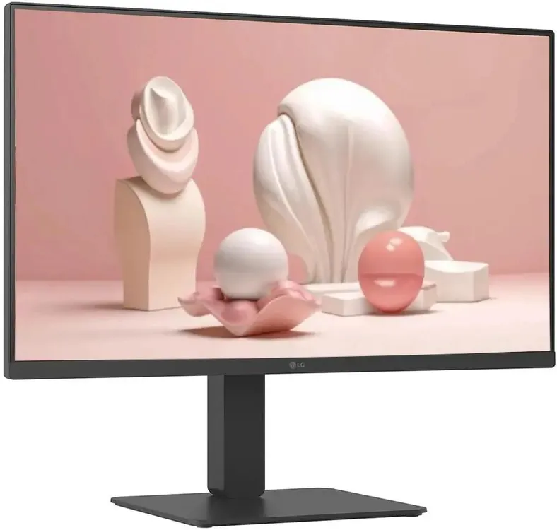 LG 27BA65QB-B монитор 27 дюймов QHD вид спереди под углом на подставке