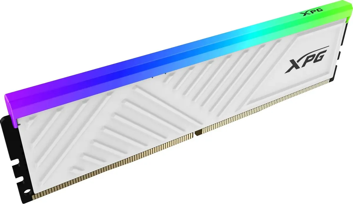ADATA Spectrix AX4U32008G16A-SWHD35G боковой профиль белый радиатор RGB подсветка градиент от фиолетового к зелёному