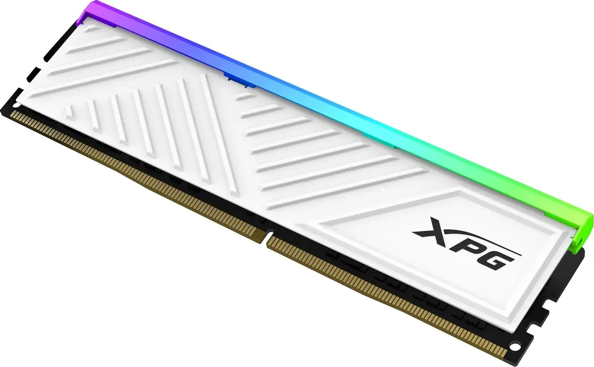 ADATA Spectrix AX4U32008G16A-SWHD35G вид сверху RGB подсветка синий зелёный контакты золотого цвета логотип XPG