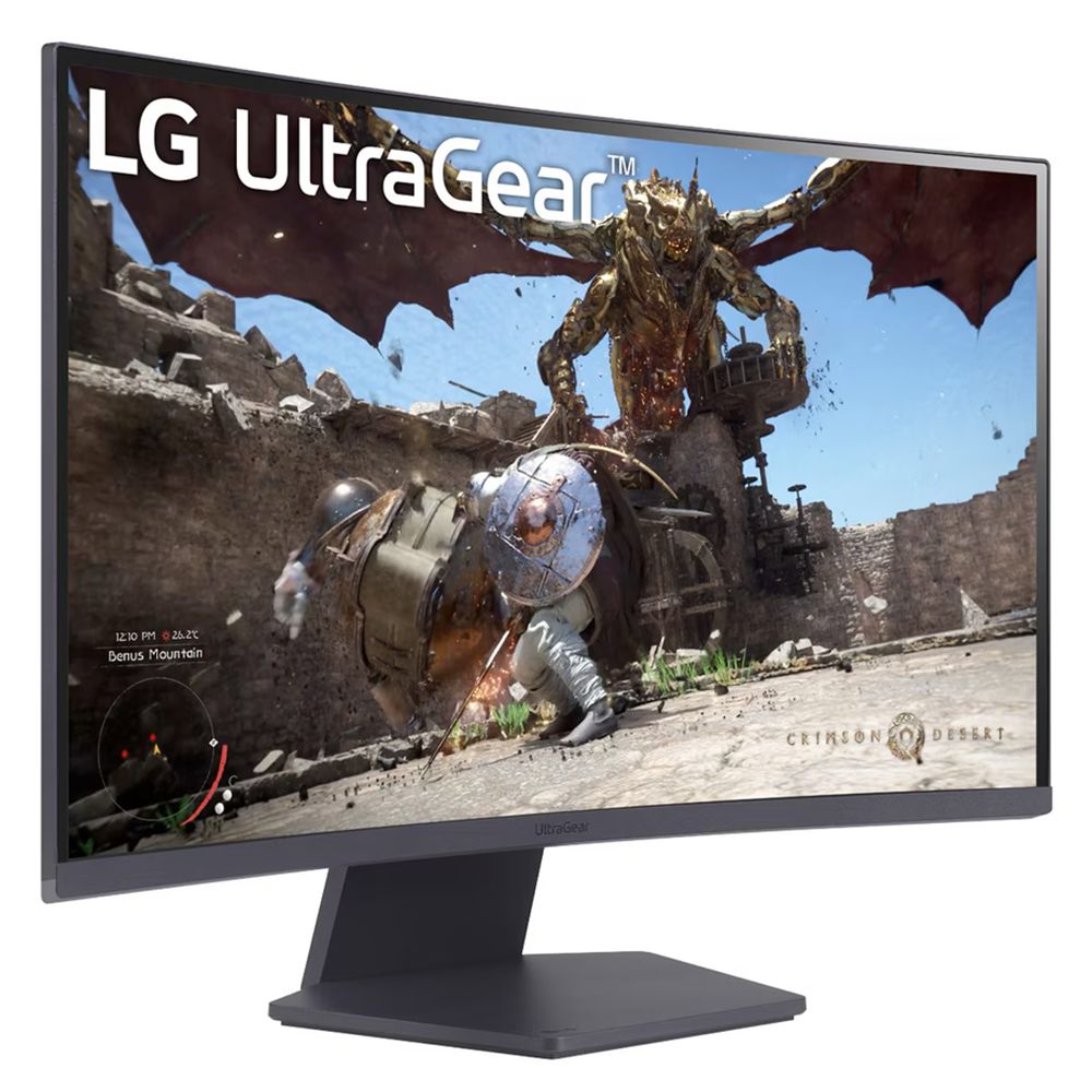 LG UltraGear 27GS60QC-B вид спереди с игровым контентом Crimson Desert на экране