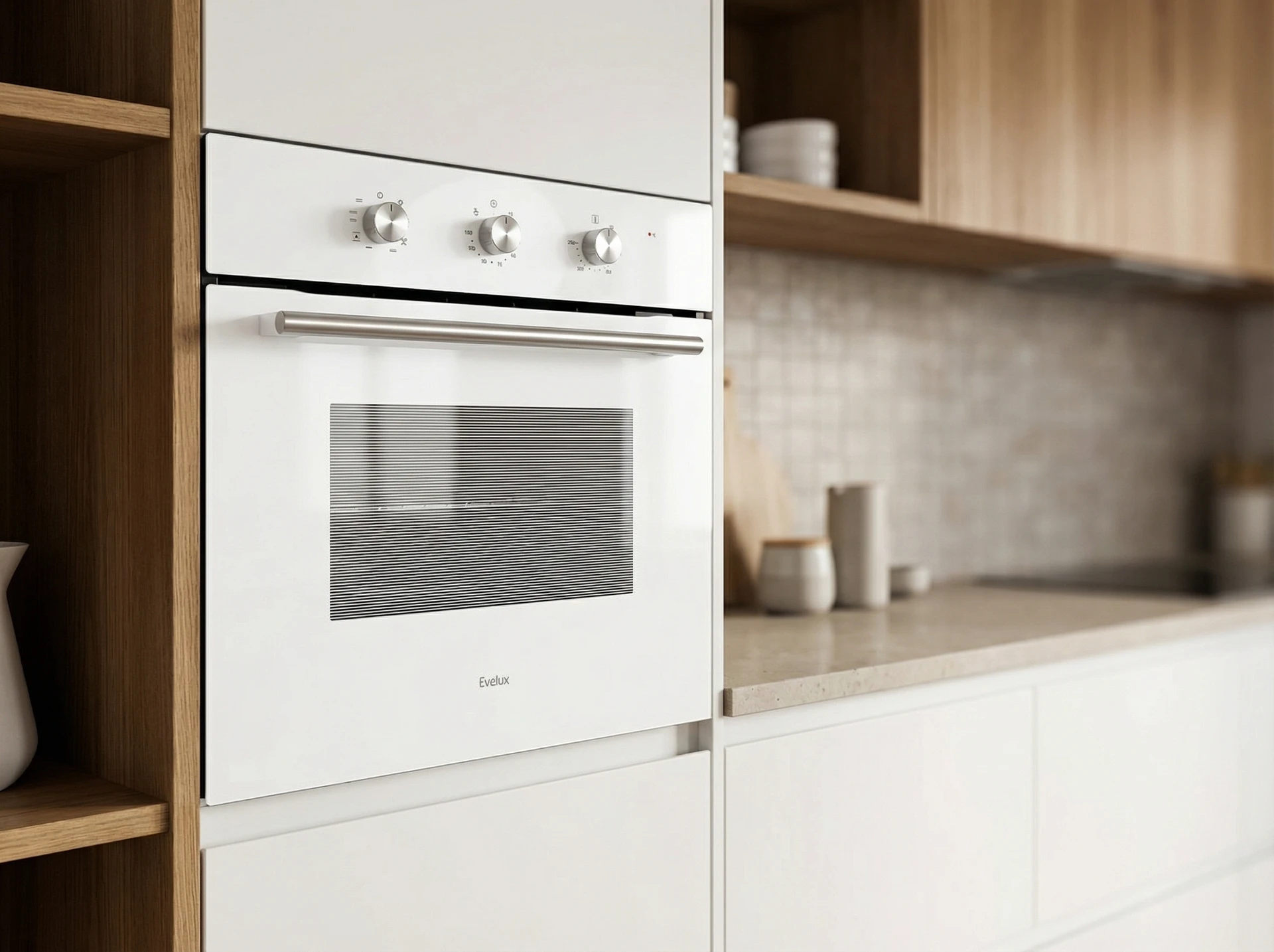 Электрический духовой шкаф Evelux EO 620 W - фото в интерьере