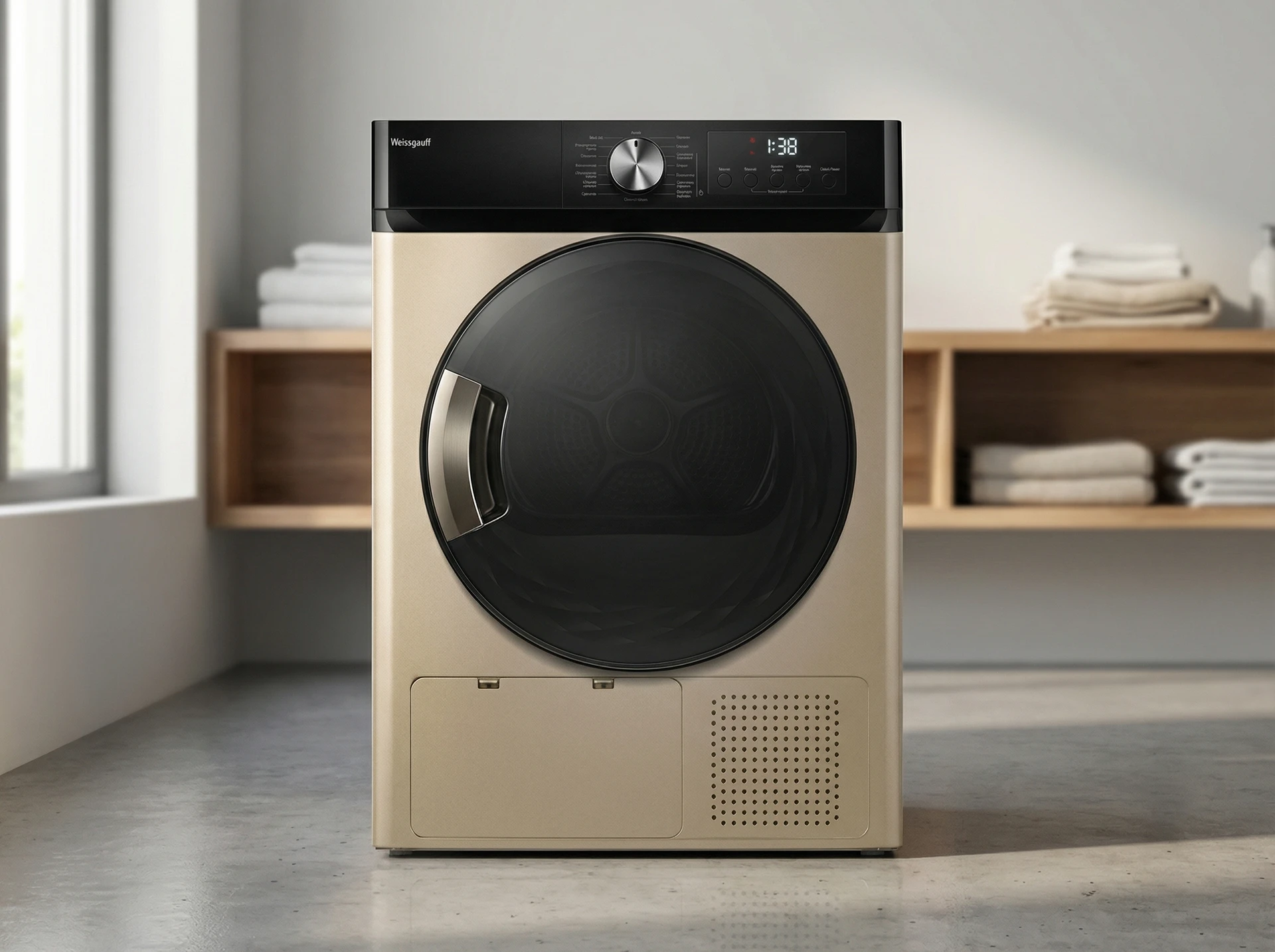 Сушильная машина Weissgauff WD 6010 Heat Pump золотистый - фото в интерьере