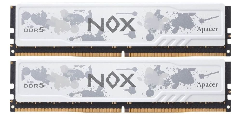 Apacer AH5U64G52C522MWAA-2 два модуля DDR5 с белым радиатором NOX вид спереди