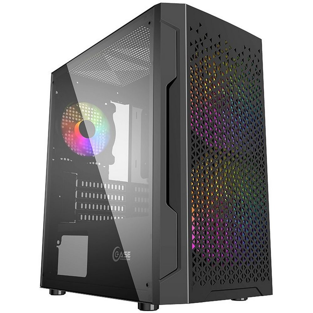 Powercase Mistral Micro Z3B Mesh LED вид сбоку с RGB-подсветкой и закалённым стеклом