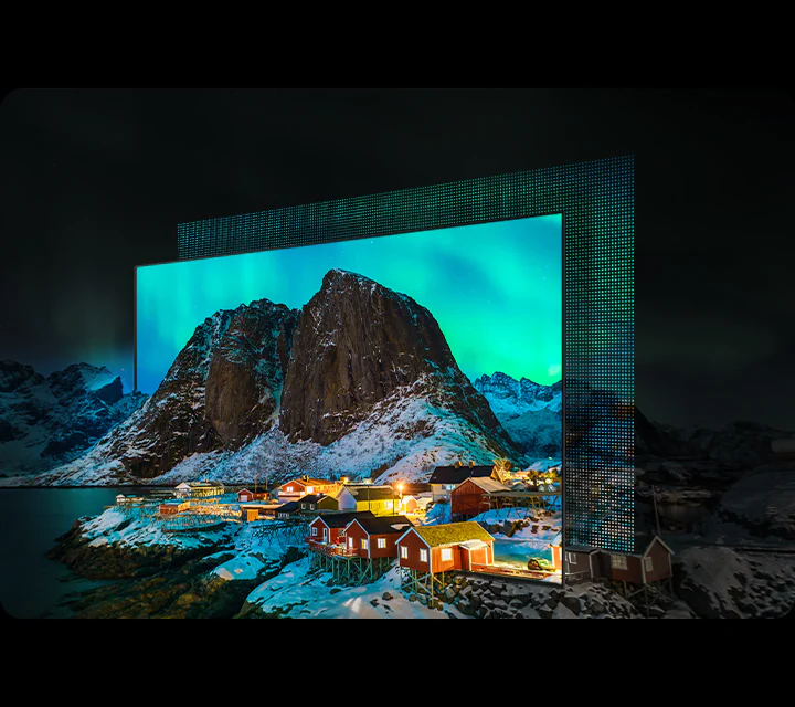 Samsung QE83S90H самосветящиеся QD-OLED пиксели &mdash; глубокий чёрный и яркие цвета на горном пейзаже