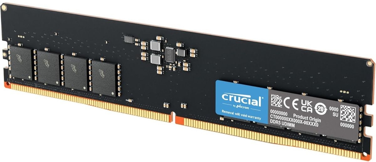 Crucial CT8G56C46U5 DDR5 8 ГБ 5600 МГц модуль памяти DIMM вид спереди